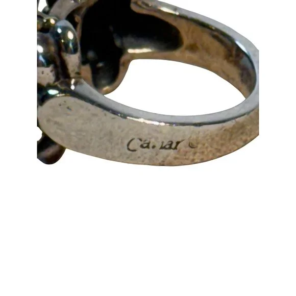 Vintage LAGOS CAVIAR Sterling Silver & 18K Gold Emerald Cut CITRINE Ring 6.75 - Picture 8 of 15